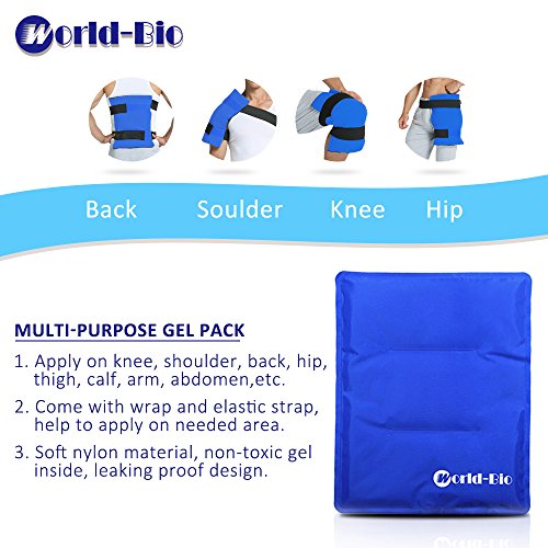 Paquete y envoltura de hielo en gel flexible grande terapia de frío - calor para cadera, hombro, codo, espalda, rodilla - Gran alivio para esguinces, dolor muscular, contusiones, lesiones - 11"x 14"