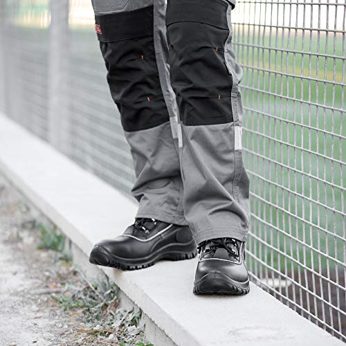 para Hombre de Piel de Botas de Seguridad para Hombre Puntera de Acero de Seguridad Botas de Seguridad S3 SRC Calzado de Trabajo Tobillo Piel 7752 Black Hammer (45 EU)