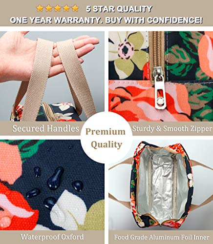 para mujer, bolsa de aseo grande, azul marino y rosa, a prueba de fugas, neceser con diseño floral para chicas Azul Rosa marina. 11.8L×5.1W×7.8H