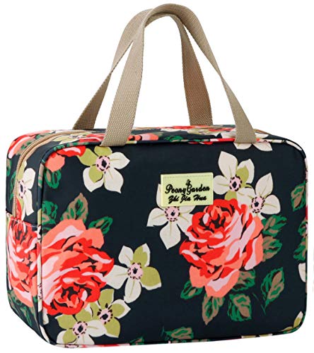 para mujer, bolsa de aseo grande, azul marino y rosa, a prueba de fugas, neceser con diseño floral para chicas Azul Rosa marina. 11.8L×5.1W×7.8H
