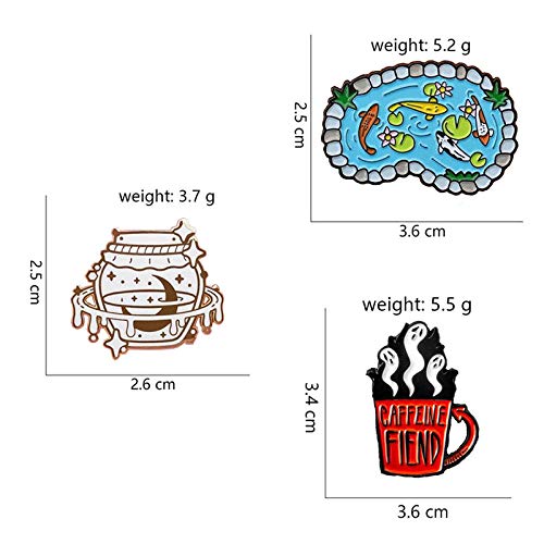 Para Mujer Broches Piscina De Dibujos Animados Taza De Café Fantasma Tarro De Barro Mágico Alfileres De Esmalte Insignias Tanque De Peces Taza De Cafeína Fiend Estrellas Luna Tarro Mágico Jewelry-Sty