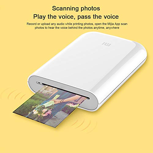 Para Xiaomi Mijia Impresora Portátil,Bluetooth 5.0,ZINK Tecnología Zero Ink Printing,300DPI Mini Bolsillo Fotográfico Portátil,con 20 Hojas 5x7,6cm ZINK Print Paste Paper,(Photo Printer+ 20 Paper)