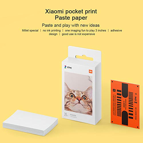 Para Xiaomi Mijia Impresora Portátil,Bluetooth 5.0,ZINK Tecnología Zero Ink Printing,300DPI Mini Bolsillo Fotográfico Portátil,con 20 Hojas 5x7,6cm ZINK Print Paste Paper,(Photo Printer+ 20 Paper)