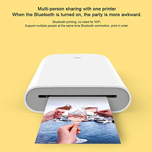 Para Xiaomi Mijia Impresora Portátil,Bluetooth 5.0,ZINK Tecnología Zero Ink Printing,300DPI Mini Bolsillo Fotográfico Portátil,con 20 Hojas 5x7,6cm ZINK Print Paste Paper,(Photo Printer+ 20 Paper)