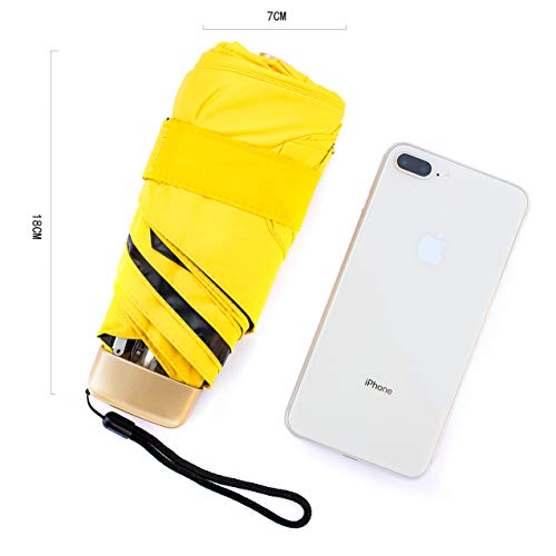 Paraguas Plegable de Viaje Compacto Ultraligero Mini Paraguas prueba de viento(95% De Resistencia UV/100% Impermeable)Doble-Uso Paraguas Del Sol Mujer Chica a su compañero íntimo (Amarillo)