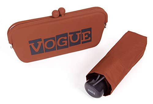 Paraguas Vogue presentado en un Bonito Estuche Tipo Clutch. Ideal para Regalar y Llevar de Viaje, al Gimnasio. Antiviento, con Acabado Teflón y protección Solar. (Rojo Caldera)