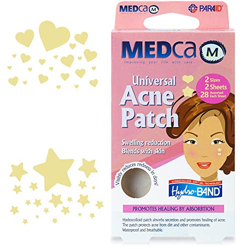 Parche para acné universal MEDca, cubierta absorbente, paquete de 56 parches con forma de corazón y estrellas