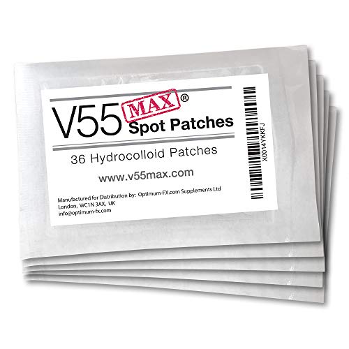Parches Reparadores Antigranos V55 Max Parches Hidrocoloides Defensa Específica contra Espinillas, Granos, Puntos Negros Seguro y Apto para Personas Propensas al Acné 36 Parches de Gel por Paquete