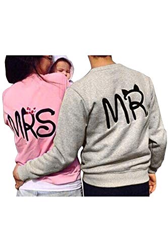 Pareja Sudadera A Juego Mujeres Hombres Mrs MR Casual Pulóver Pack Grey Women S/Men L