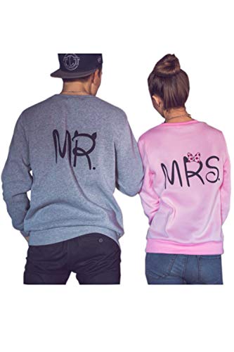 Pareja Sudadera A Juego Mujeres Hombres Mrs MR Casual Pulóver Pack Grey Women S/Men L