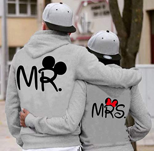 Pareja Sudadera Mr and Mrs para Hombre y Mujer con Capucha Manga Larga Encapuchado Jersey Pullover Impresi¨®n Sudaderas Amante Hoodies Pareja Su¨¦TER Oto?o Invierno Negro Blanco Gris 2 Piezas