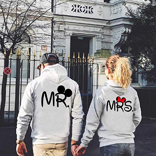 Pareja Sudadera Mr and Mrs para Hombre y Mujer con Capucha Manga Larga Encapuchado Jersey Pullover Impresi¨®n Sudaderas Amante Hoodies Pareja Su¨¦TER Oto?o Invierno Negro Blanco Gris 2 Piezas