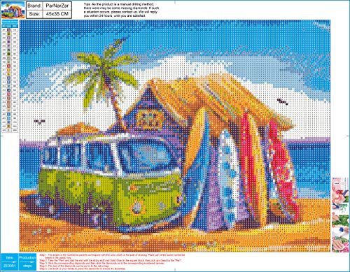 ParNarZar DIY 5D Diamond Painting – Juego de autobuses de Playa y Tablas de Surf – 5D Diamant Painting Set Grande 35 x 45 cm