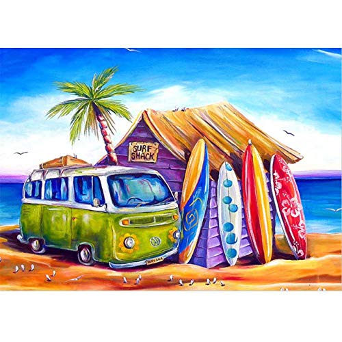 ParNarZar DIY 5D Diamond Painting – Juego de autobuses de Playa y Tablas de Surf – 5D Diamant Painting Set Grande 35 x 45 cm