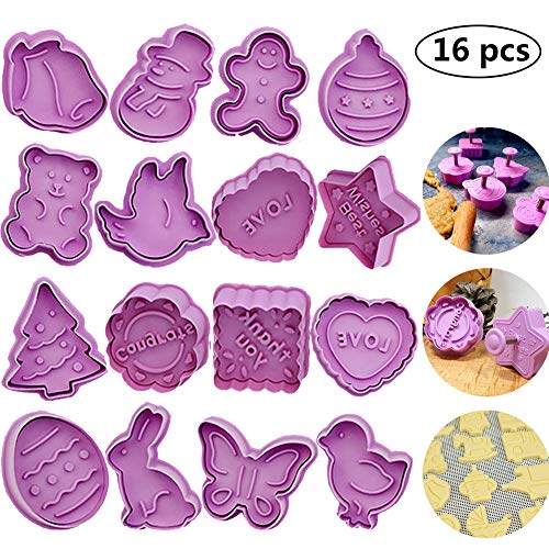 Pascua Moldes para Galletas, BETOY Set de 16 Navidad Cortador de galletas Cortadores de repostería Moldes para Fondant Chocolate Repostería Acción de Gracias San Valentín Pascua