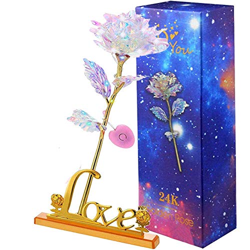 PASDTFB Rosas 24K Rosa de la Galaxia, Rosas Artificiales Luminosas Son Regalos para la Novia y la Esposa, Día de San Valentín, Día de la Madre, Aniversario, Cumpleaños