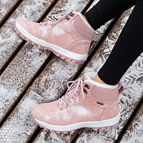 Pastaza Hombre Mujer Botas de Nieve Senderismo Impermeables Deportes Trekking Zapatos Invierno Forro Piel Sneakers Rosa,37EU