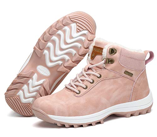 Pastaza Hombre Mujer Botas de Nieve Senderismo Impermeables Deportes Trekking Zapatos Invierno Forro Piel Sneakers Rosa,37EU