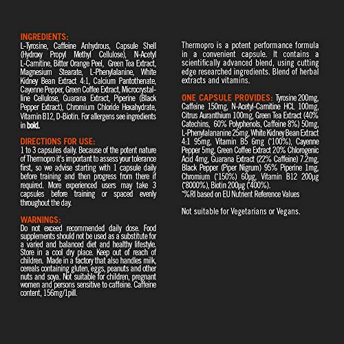 Pastillas Thermopro | Suplemento Pre-entreno con Cafeína | Reduce el Cansancio y la Fatiga | Ayuda a la Pérdida de Grasa | THE PROTEIN WORKS | 45 Pastillas