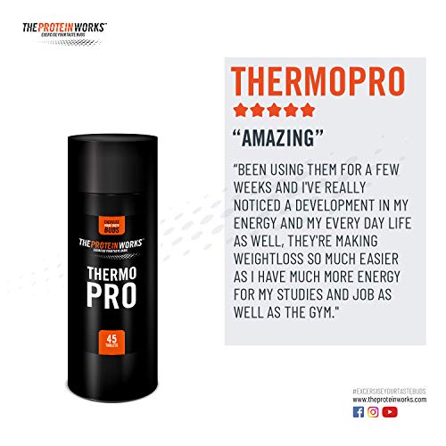 Pastillas Thermopro | Suplemento Pre-entreno con Cafeína | Reduce el Cansancio y la Fatiga | Ayuda a la Pérdida de Grasa | THE PROTEIN WORKS | 45 Pastillas