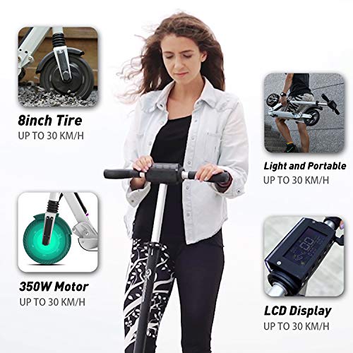 Patinete Eléctrico -8 Pulgadas Scooter Eléctrico Plegable Velocidad Máxima 30km/h Motor 350W Batería 7.5Ah Tres Modos de Velocidad con Faro y Luz de Freno