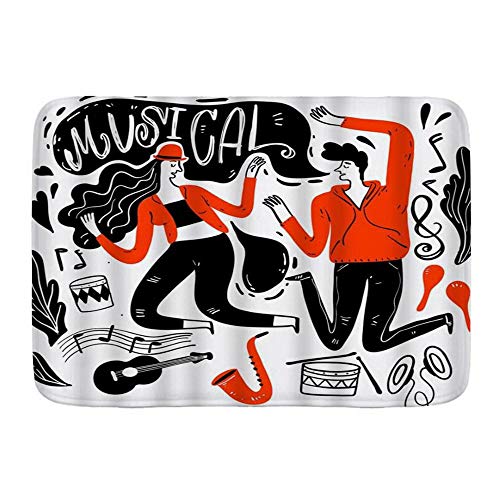 PatrickOgden Alfombrillas para baño, Pareja Bailando Música Festival Rock y Rock Guitarra Sonido Batería Nota,con Respaldo Antideslizante,29.5"X17.5"