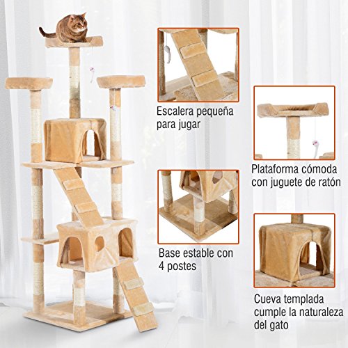 Pawhut Arbol Rascador Gatos 50x50x170cm Dormir Jugar Centro Actividades Arañar Gris NUE (Beige)