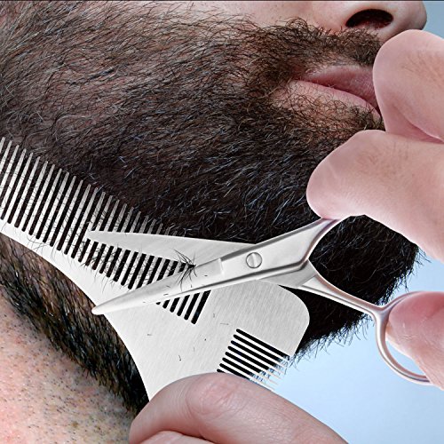 PChero 3-in-1 Barbero Herramientas Kit con Barba Peine Plantilla, Tijera y Navaja de Afeitar - La hoja no está incluida