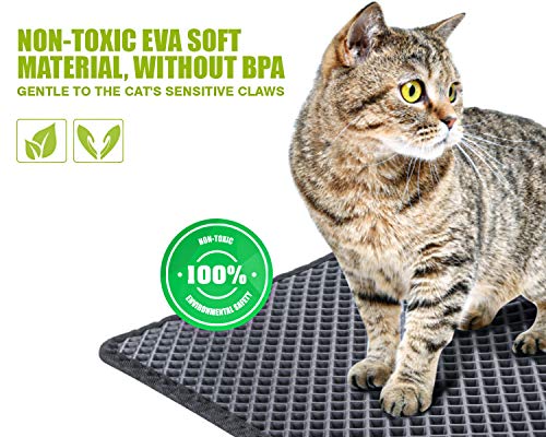 Pecute Estera de Arena para Gatos Impermeable Cat Litter Mat Alfombra de Basura Rascadores Litter Trapping Mat Doble Capa no Tóxico Antideslizante Plegable para Arenero Gatos 60 * 42cm