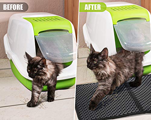 Pecute Estera de Arena para Gatos Impermeable Cat Litter Mat Alfombra de Basura Rascadores Litter Trapping Mat Doble Capa no Tóxico Antideslizante Plegable para Arenero Gatos 60 * 42cm