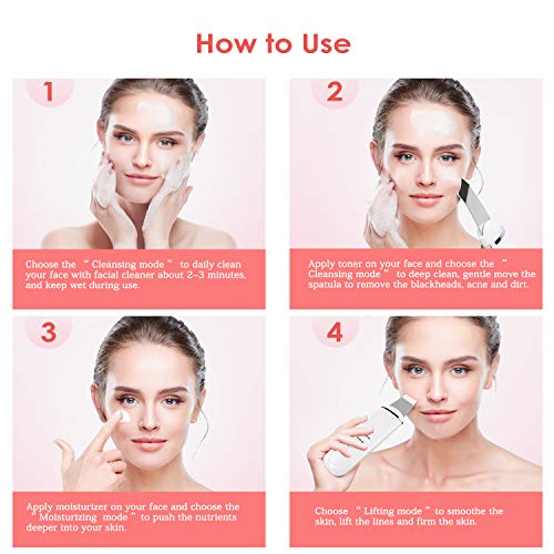 Peeling Ultrasónico Limpiador Facial Ultrasonico Facial Skin Scrubber para Eliminación de la Espinilla y Limpiador de Poros