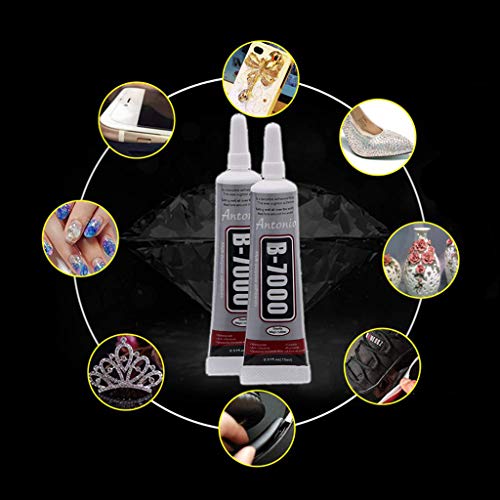 Pegamento Manual de Usos Múltiples de Bricolaje,Webla, Adhesivo Industrial Del Nuevo Pegamento B-7000 Para La Joyería de Parachoques 15Ml Del Marco Del Teléfono, Acero inoxidable + pegamento gris