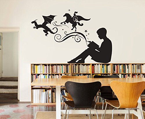 Pegatina pared vinilo dragones rincon de lectura estudios bibliotecas escaparates librerias buhardillas de CHIPYHOME