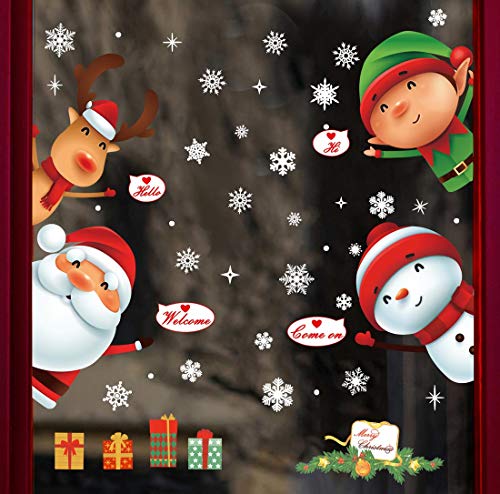 Pegatinas De Navidad Arbol Fiesta Extraíbles Adorable Papá Noel Nieve Alce Colores Pegatina De Pared Etiqueta Engomada PVC Pegatinas Electrostáticas Para Fiesta