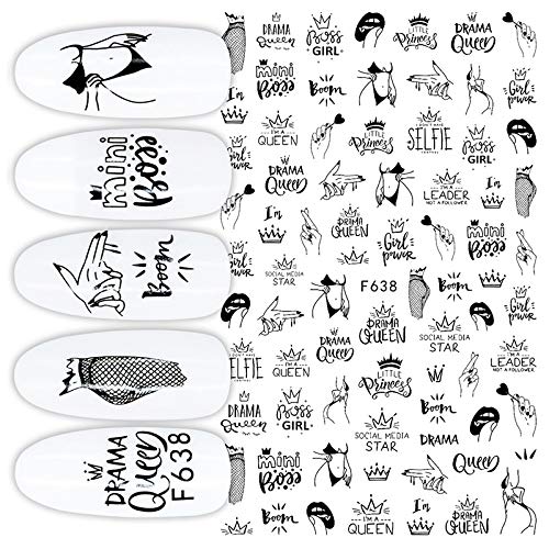 Pegatinas Uñas,6 Hoja Hoja Letras Pegatinas De Uñas Calcomanía Adhesiva Colorido Verano Deslizador Blanco Negro Decoración De Uñas Decoración Manicura Envoltura Diy Consejos De Uñas Calcomanías