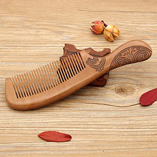 Peine de madera con escultura, peine de dientes finos de madera para el cuidado del cabello, peine cosmético para hombres y mujeres