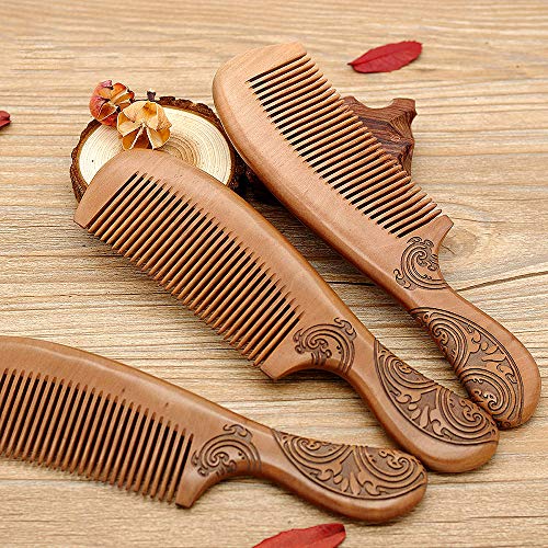 Peine de madera con escultura, peine de dientes finos de madera para el cuidado del cabello, peine cosmético para hombres y mujeres