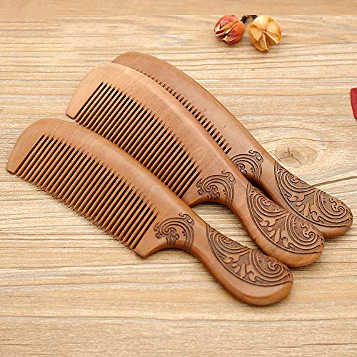 Peine de madera con escultura, peine de dientes finos de madera para el cuidado del cabello, peine cosmético para hombres y mujeres