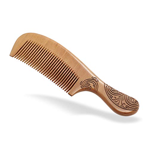 Peine de madera con escultura, peine de dientes finos de madera para el cuidado del cabello, peine cosmético para hombres y mujeres