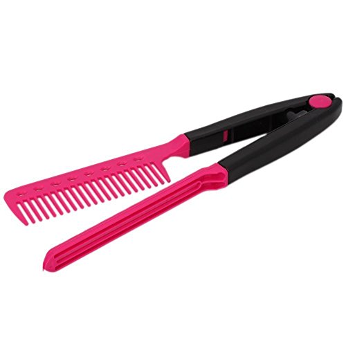 Peine en forma de V - TOOGOO(R)Peine de diseno en forma de V plegable para planchar el pelo de DIY de salon de pelo de belleza de color negro rojo rosado