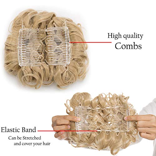 Peines Extensiones de cabello ondulado rizado Moño Extensiones de clip de pelo Natural Ponytail Hair Extensions Chignon Rubio ceniza