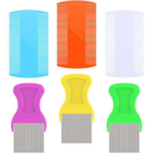 Peines para eliminar los piojos, de 6 piezas, incluye dientes de metal de 3 piezas, dientes de doble cara de 3 piezas para el aseo y la eliminación de escamas o piojos de caspa(Color A)