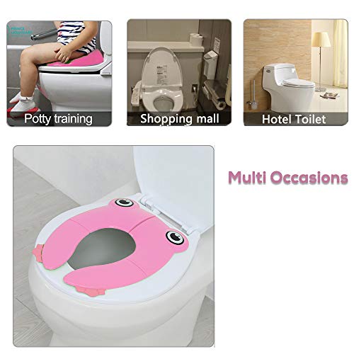 Pejoye Reductor WC Plegable, Asiento Inodoro Niños Material PP con 4 Almohadillas de Silicona Antideslizantes y 1 Bolsa de Transporte Evita la Propagación de Gérmenes