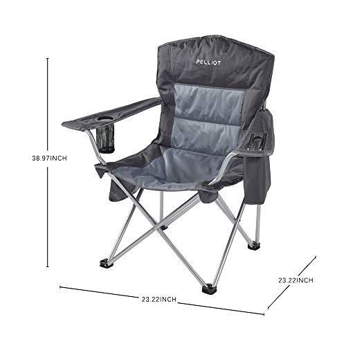 PELLIOT Silla de Pesca Plegable Ultraligera Silla de Camping Portátil Plegable con Reposabrazos 23.22 * 23.22 * 38.97inches (Gris)