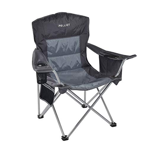 PELLIOT Silla de Pesca Plegable Ultraligera Silla de Camping Portátil Plegable con Reposabrazos 23.22 * 23.22 * 38.97inches (Gris)