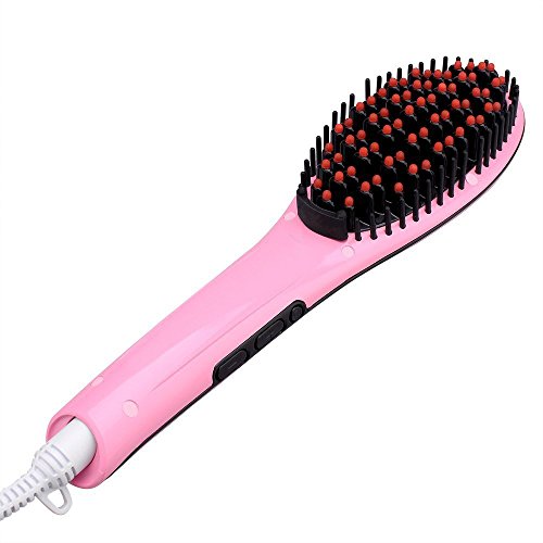 Pelo alisado cepillo, Merit, con control de temperatura LCD, plancha de pelo Cabello Peine con Fast Styling, desenredar eléctrico alisador para corto o largo, negro, grueso, fino, cabello ondulado o Bangs (Rosa)