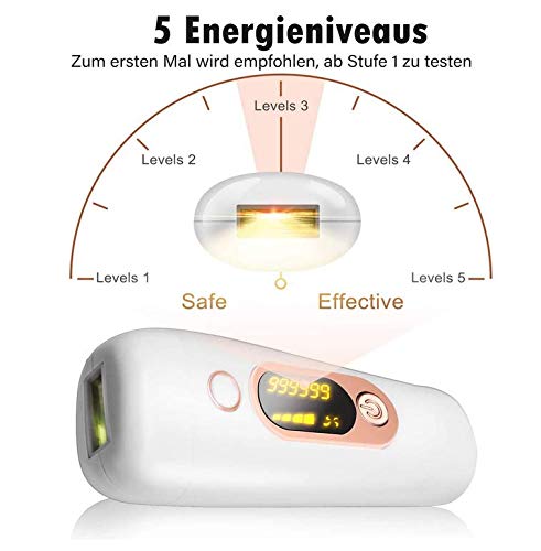 Pelo Dispositivo de eliminación de la depilación láser, IPL Equipo de eliminación de Pelo - depilación Permanente, Apto para la Cara y el Cuerpo para Las Zonas más sensibles 999,999Blitze