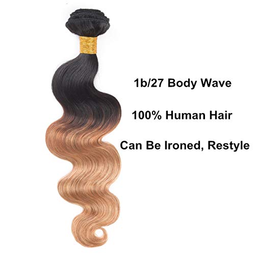 pelo humano natural brasileño brasileño onda cuerpo Virgen cabello Ombre 2 tono Ombre trama pelo humano onda 3 paquetes (14 16 18 inch, 1b/27 color)
