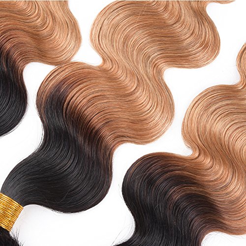 pelo humano natural brasileño brasileño onda cuerpo Virgen cabello Ombre 2 tono Ombre trama pelo humano onda 3 paquetes (14 16 18 inch, 1b/27 color)