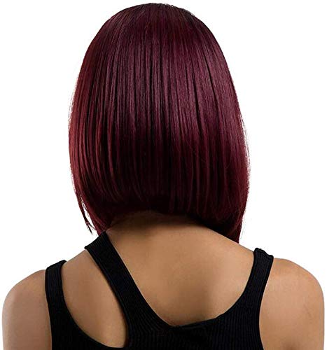 Peluca corta recta Bob para las mujeres tendencia vino rojo degradado peluca con raíces negras ombre Pelucas de aspecto natural con pelo libre